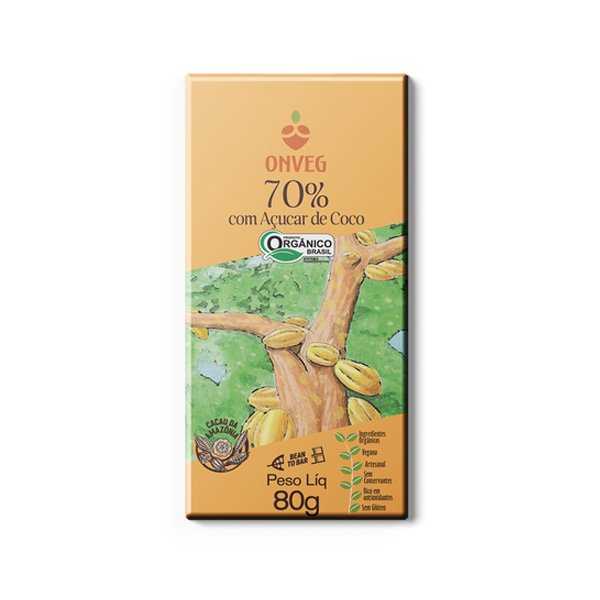 Chocolate 70% com Açúcar de Coco - 80g