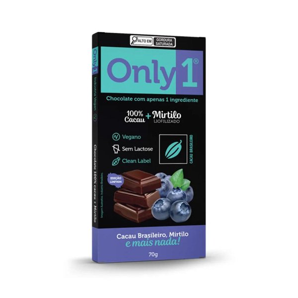 Chocolate 100% Cacau c/ Mirtilo Only 1 - 70g