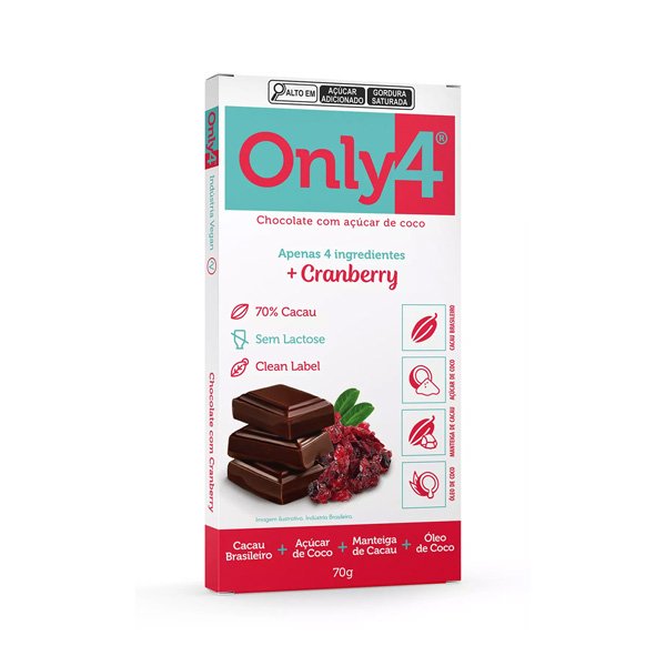 Chocolate 70% Cacau c/ Cranberry Only 4 - 70g
