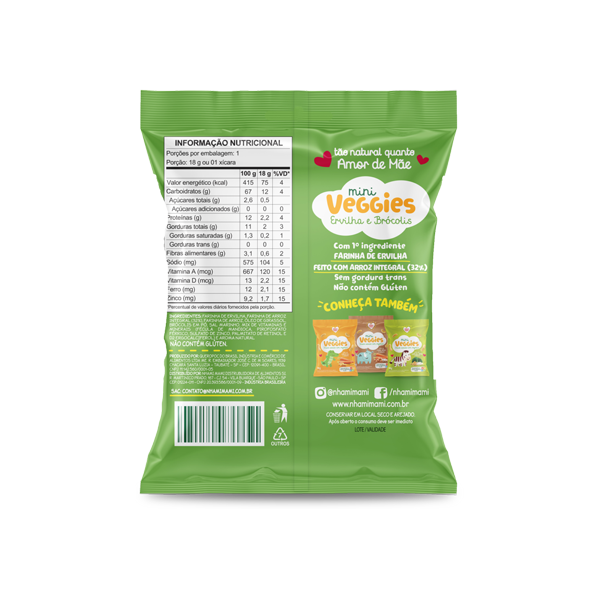 Mini Veggies Ervilha e Brócolis Nhami Mami - 18g