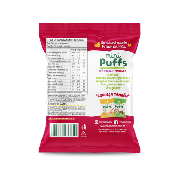 Mini Puffs Beterraba e Morango Nhami Mami - 15g