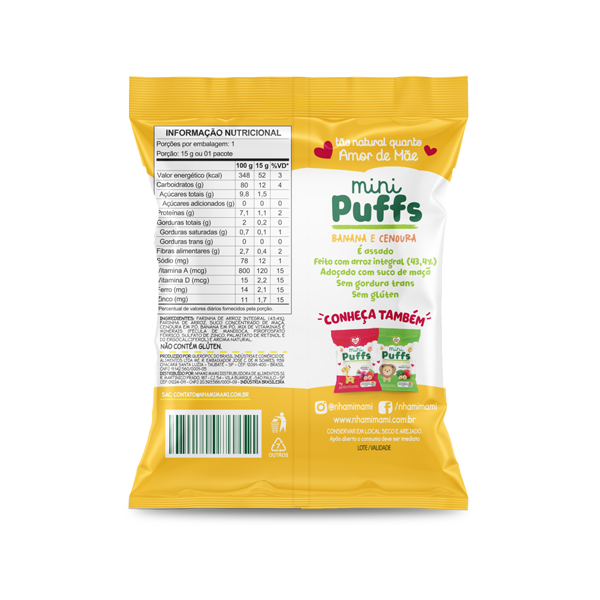 Mini Puffs Cenoura e Banana Nhami Mami - 15g