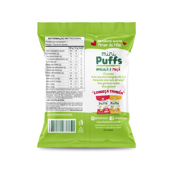Mini Puffs Brócolis e Maçã Nhami Mami - 15g