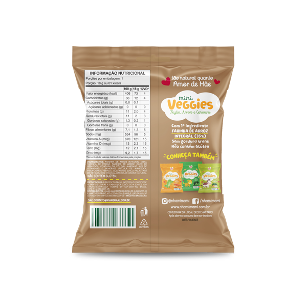 Mini Veggies Feijão e Cenoura Nhami Mami - 18g