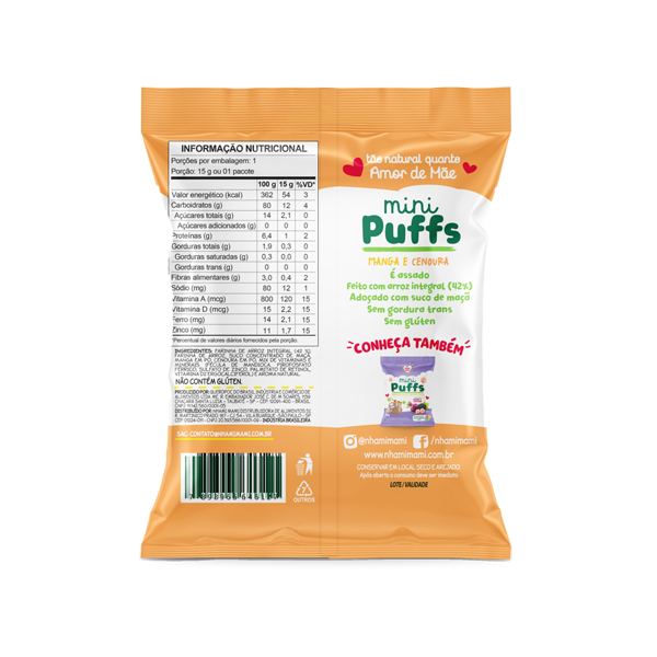 Mini Puffs Manga e Cenoura Nhami Mami - 15g