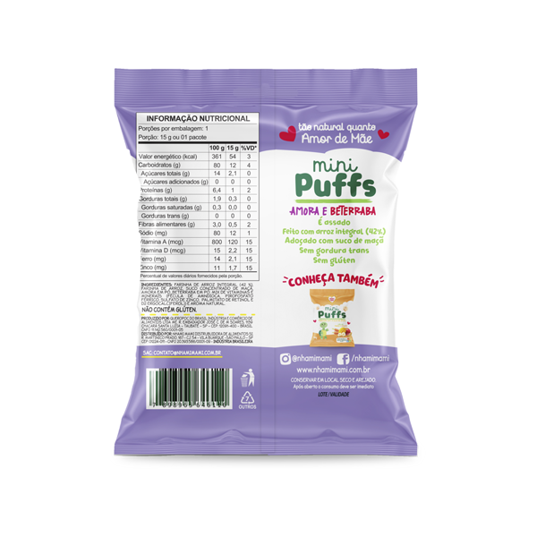 Mini Puffs Amora e Beterraba Nhami Mami - 15g